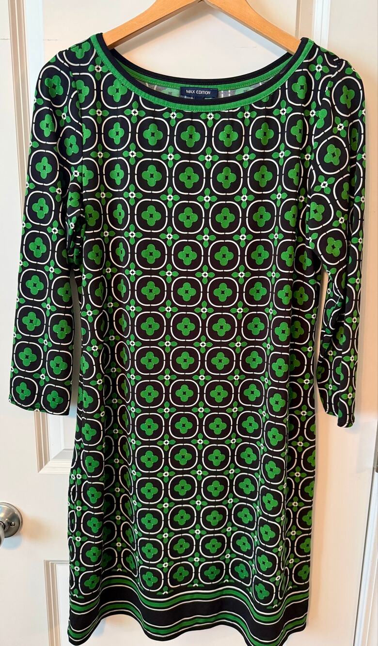 Green Geometric Retro Mod 3/4 Sleeve Stretch
